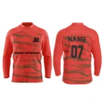 Custom red ice hockey jersey by Adrees Enterprises with personalized name and number for players.