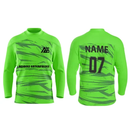 Custom neon green ice hockey jersey by Adrees Enterprises designed for personalized name and number.