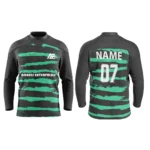 Custom black and green ice hockey jersey by Adrees Enterprises showcasing bold stripes with name and number personalization.