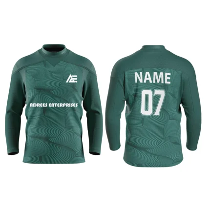 Custom ice hockey jersey in green color by Adrees Enterprises with personalized name and number