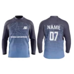 Custom ice hockey jersey in gradient blue and gray by Adrees Enterprises with personalized name and number