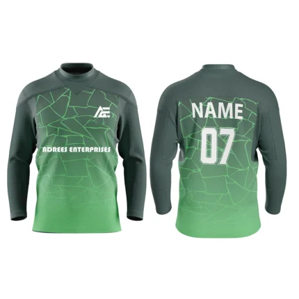 Custom ice hockey jersey in gradient green by Adrees Enterprises with personalized name and number