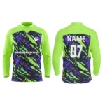 Neon green custom ice hockey jersey with vibrant abstract graphics by Adrees Enterprises.