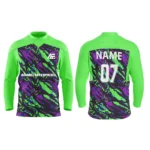 Bright green custom ice hockey jersey featuring dynamic abstract designs by Adrees Enterprises.