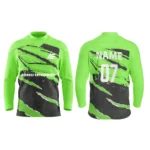 Custom ice hockey jersey in neon green with claw-like design and Adrees Enterprises branding, front and back views.