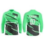 Custom ice hockey jersey in green with claw-like design and Adrees Enterprises branding, front and back views.