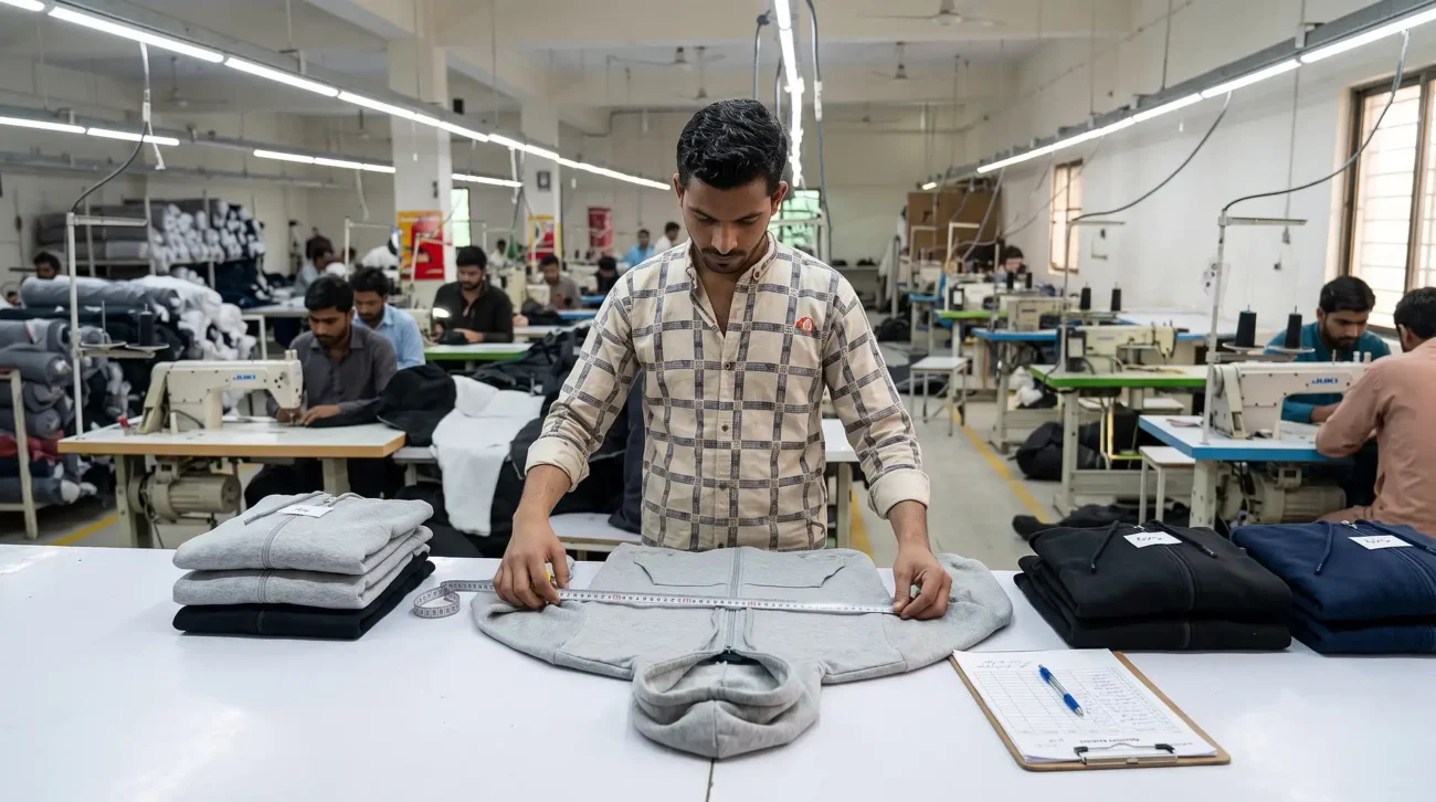 Quality inspection of custom hoodies before shipment