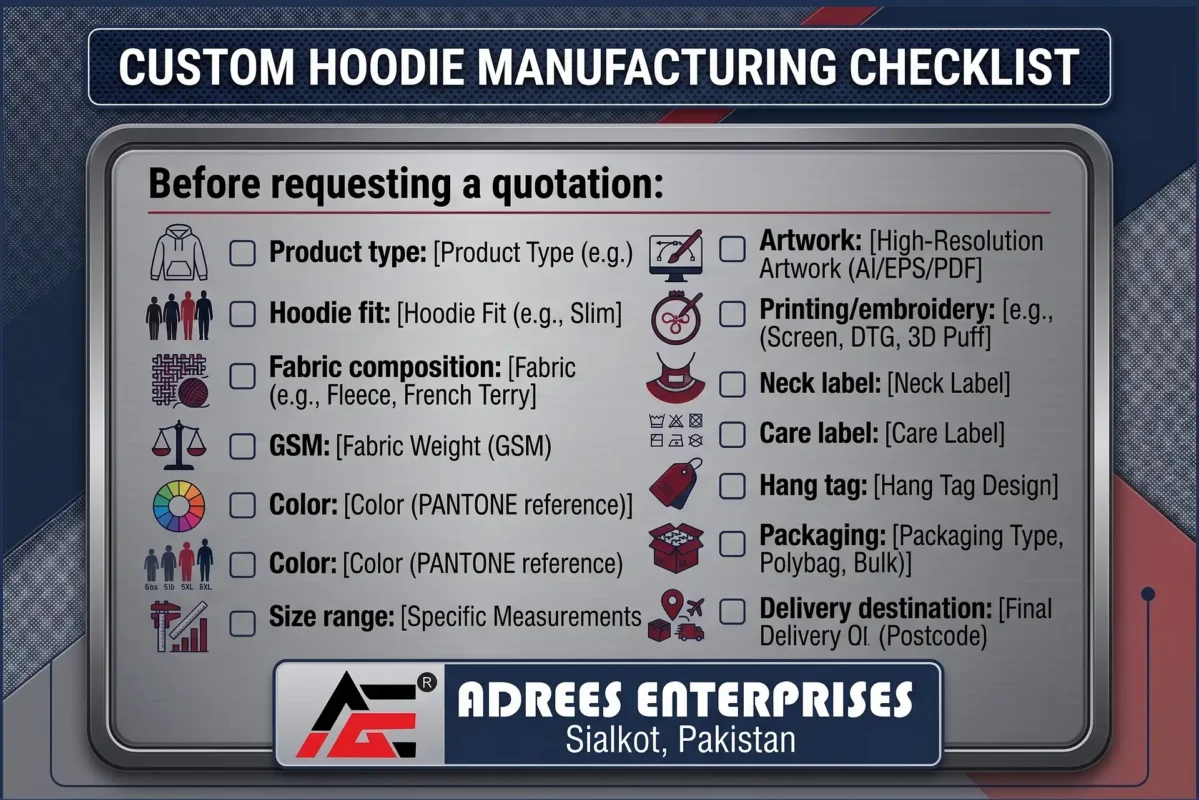 CUSTOM HOODIE MANUFACTURING CHECKLIST FROM ADREES ENTERPRISES CREATED BY AI
