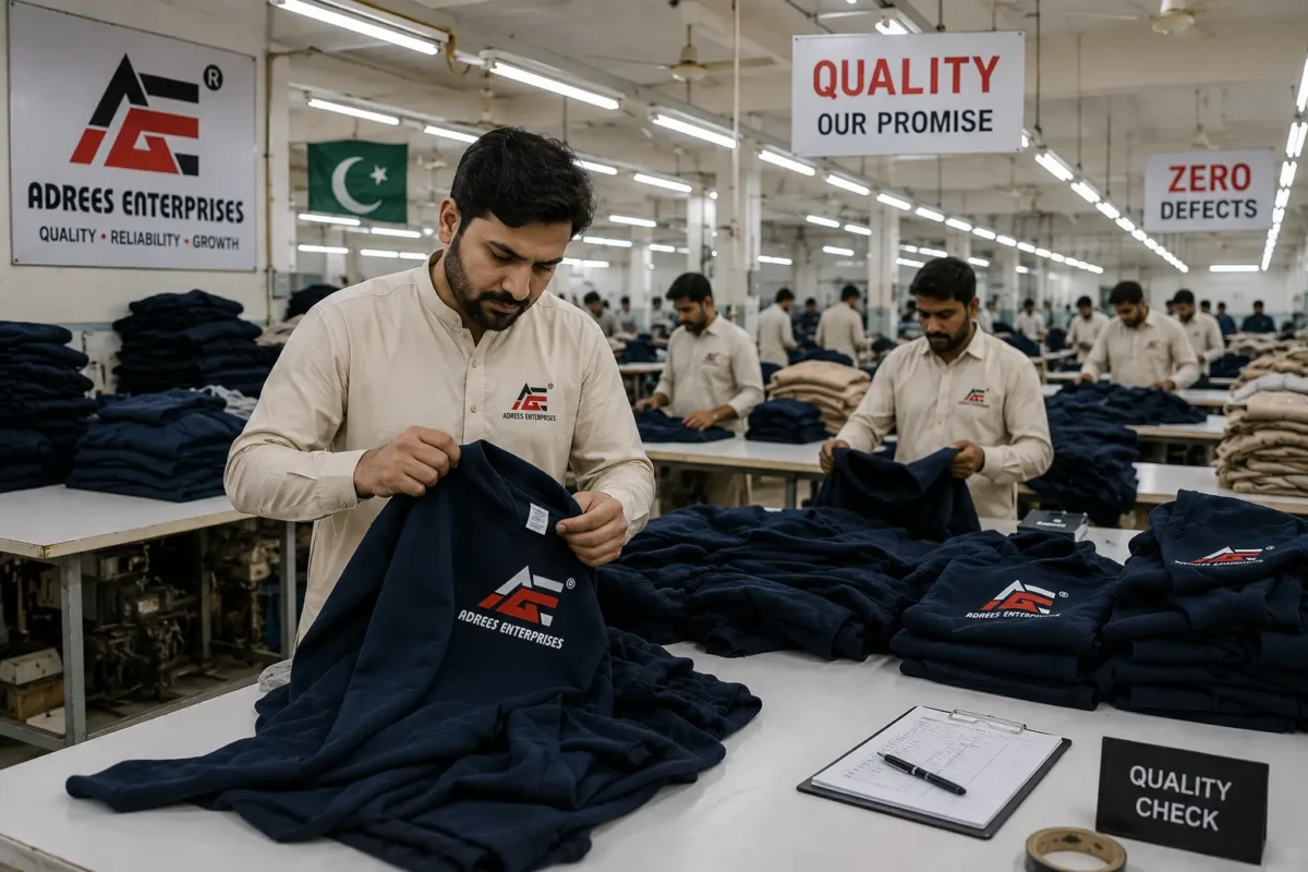 Quality control inspection during garment manufacturing At Adrees Enterprises Custom Clothing Manufacturer